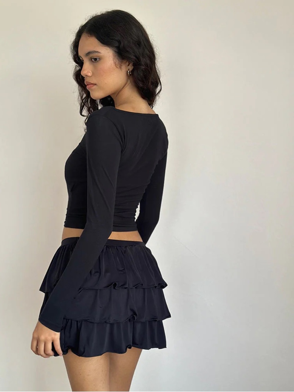 Motel Sefone Tiered Mini Skirt In Slinky Black